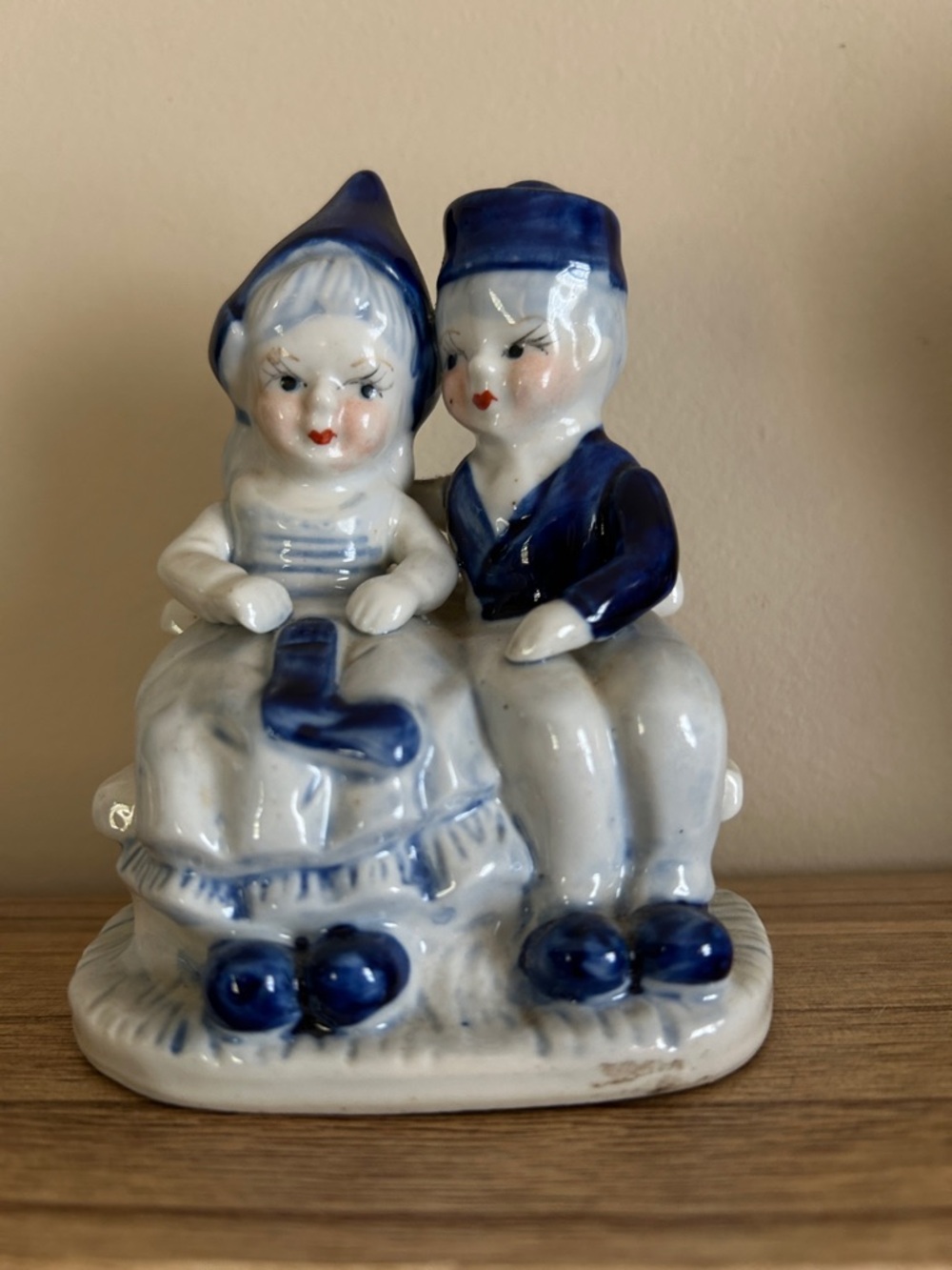 Vintage Delft Blue and White Dutch Girl and Boy on Bench
Figurine - Hand-Painted